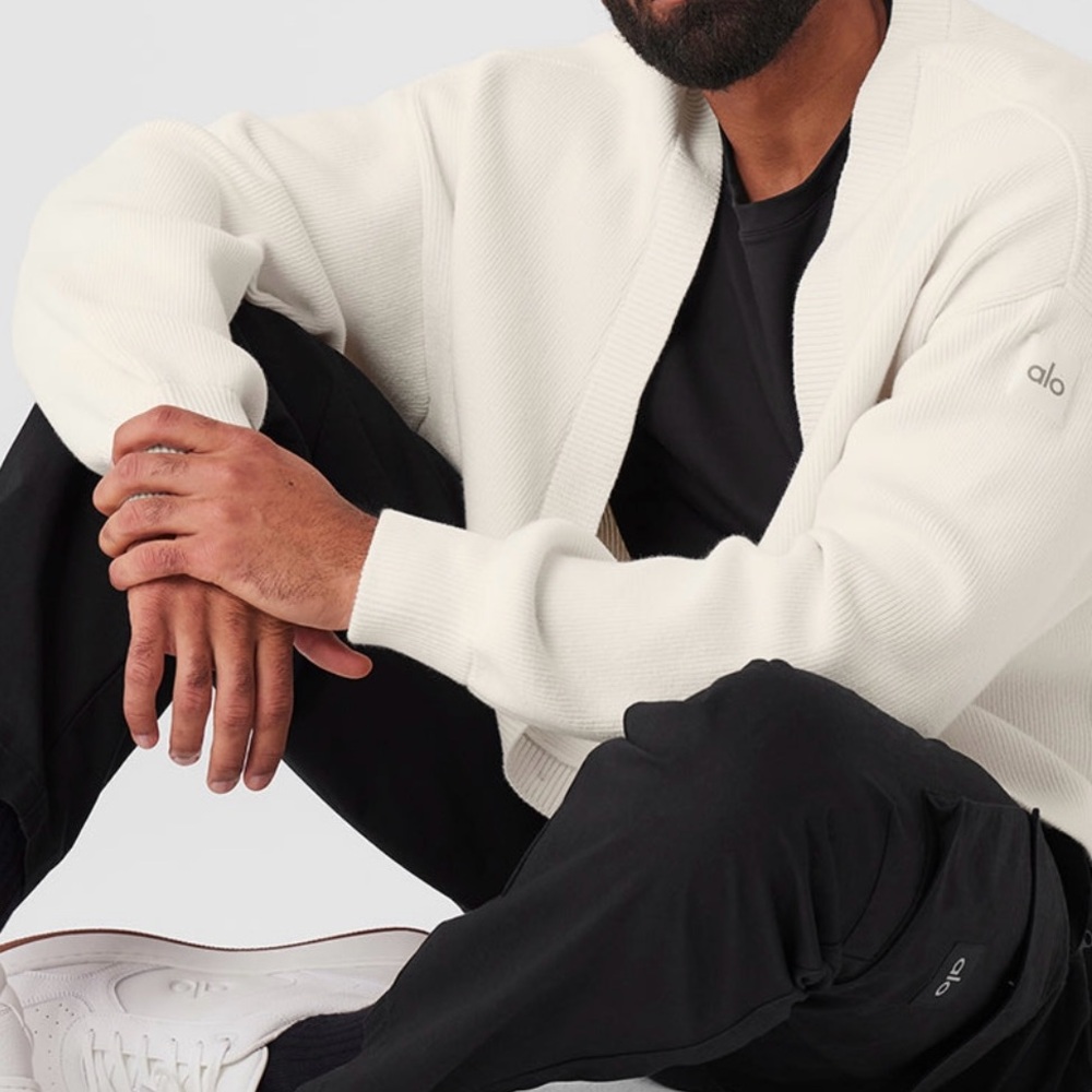 ALO Yoga Men's Off-White Open-Front Cardigan